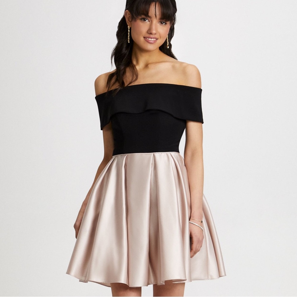 Laura Fit & Flare Off-the-Shoulder Pink & Black Cocktail Dress - Size 00